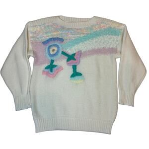 Vintage Basket of Yarn Knit Sweater Size Small Quirky Retro Grannycore